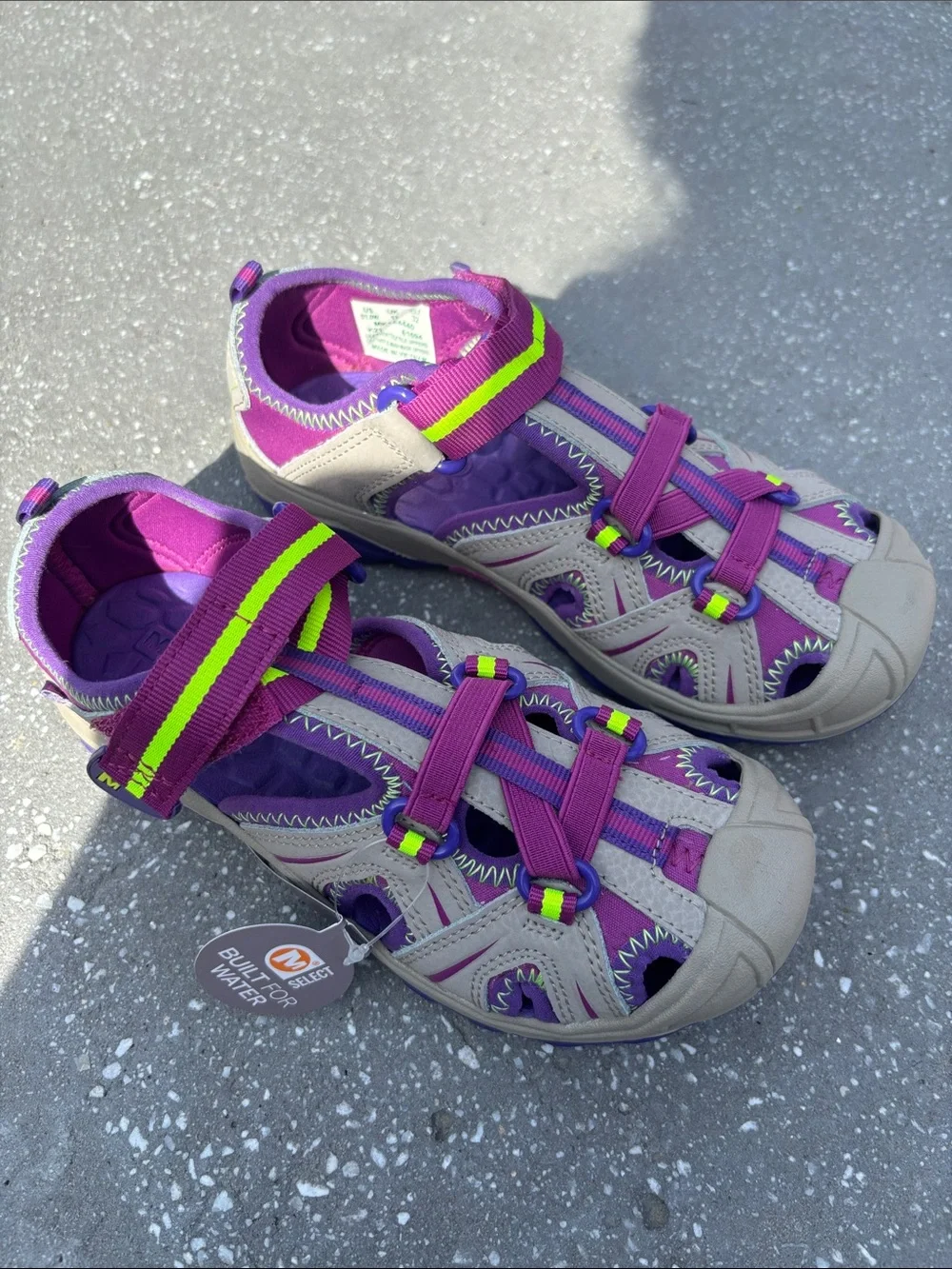 Merrell Kids Purple and Beige Water-Ready Sandal with Neon Accent